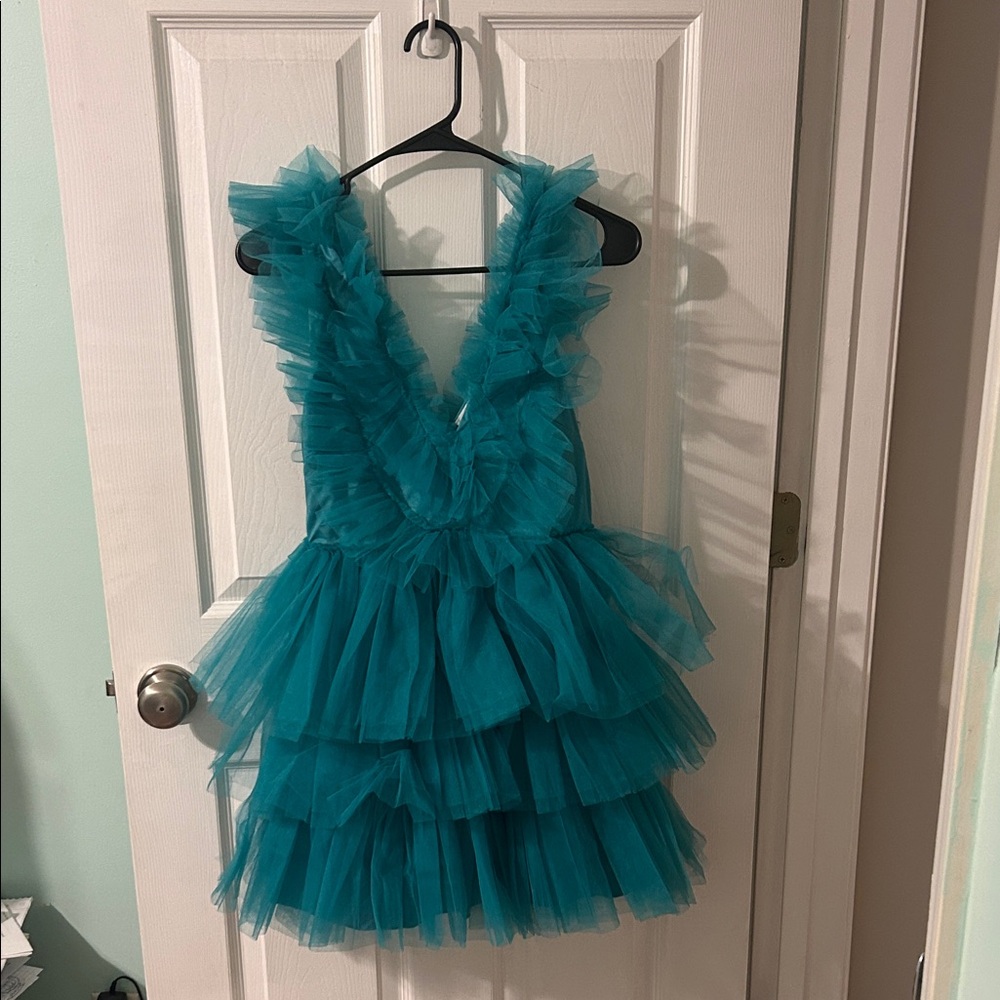 Chic Teal Ruffled Mini Dress
